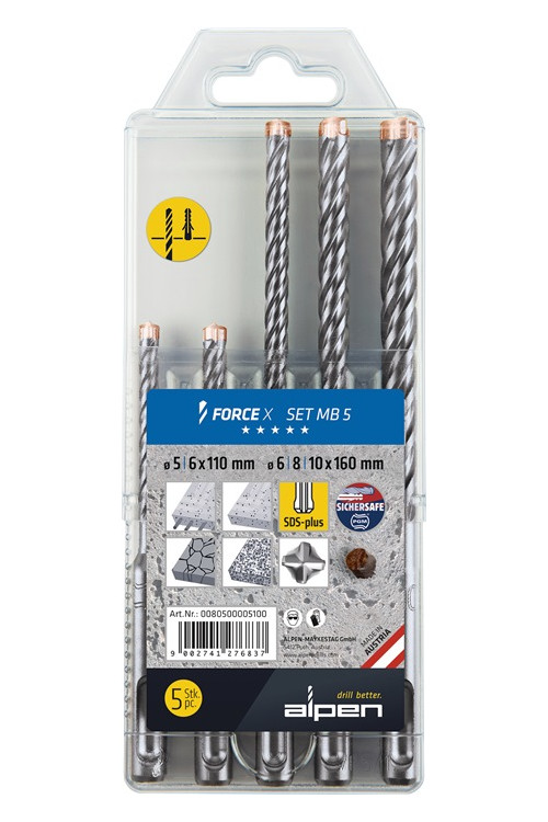 5 delni set svedrov force x sds plus alpen 1