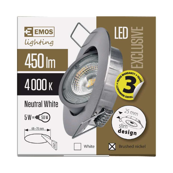 TOCKOVNA LED SVETILKA EXCLUSIVE 5W SREBRNA EMOS TOPDOM2