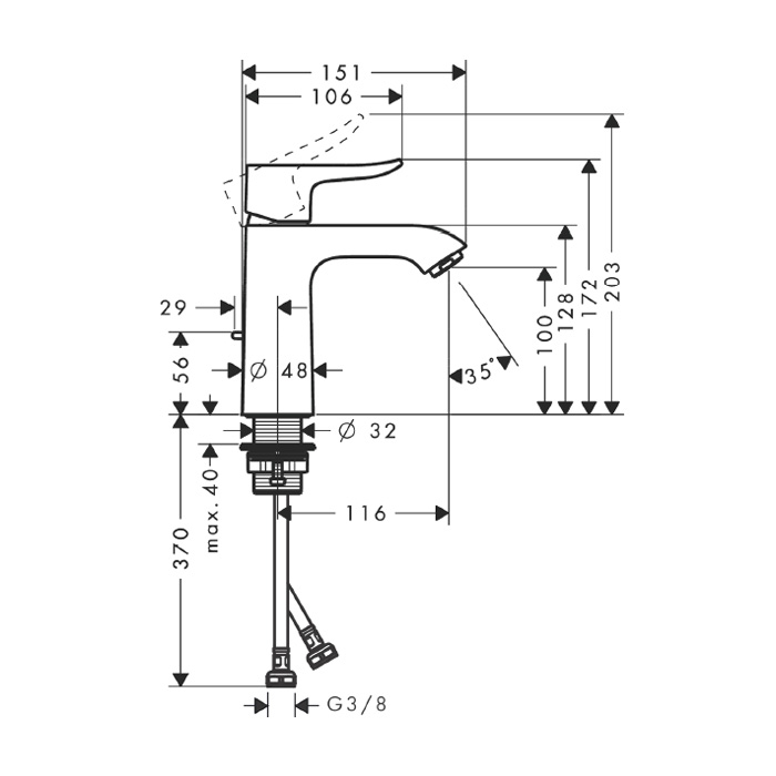 armatura za umivalnik metris 31080000 hansgrohe topdom 3
