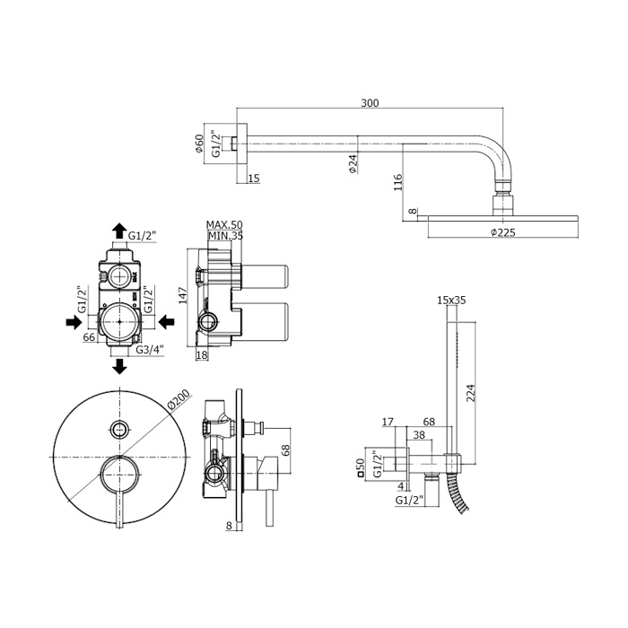 podometni set za tus light kitlig015cr paffoni topdom 2