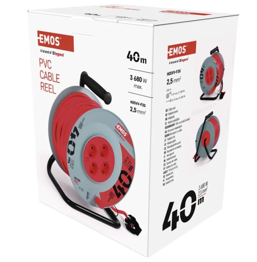 Podaljsek kolutni 40m 4 vtic.3x25 P09240M Emos 3