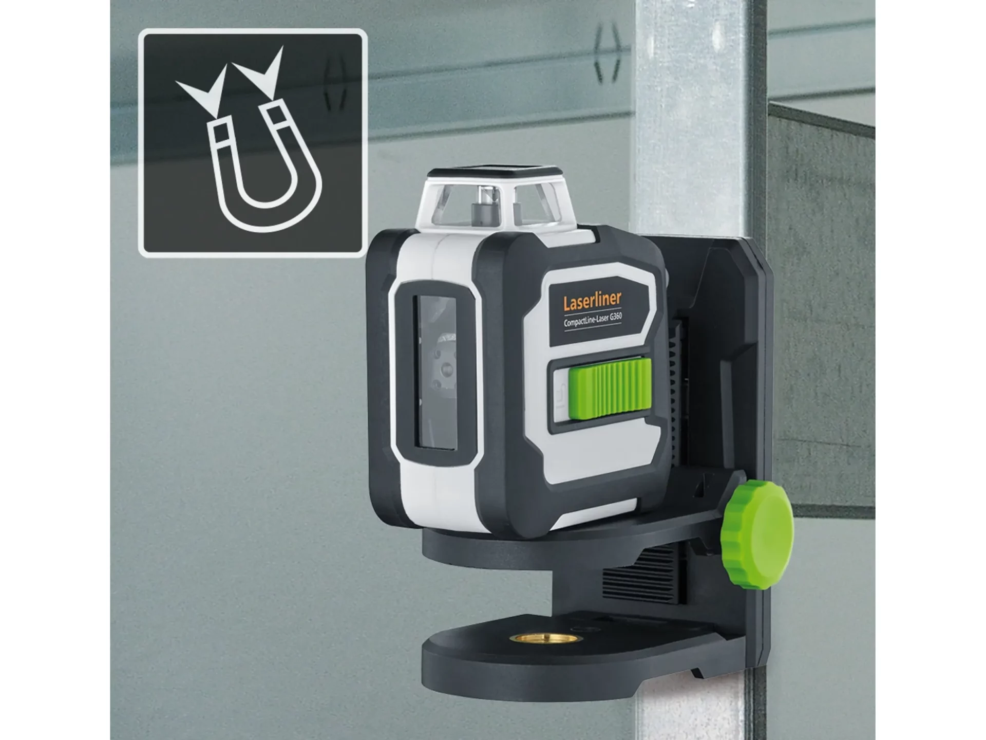 Laser linijski Compact Line zeleni G360 in stojalo LASERLINER 6 topdom obnova eobnova