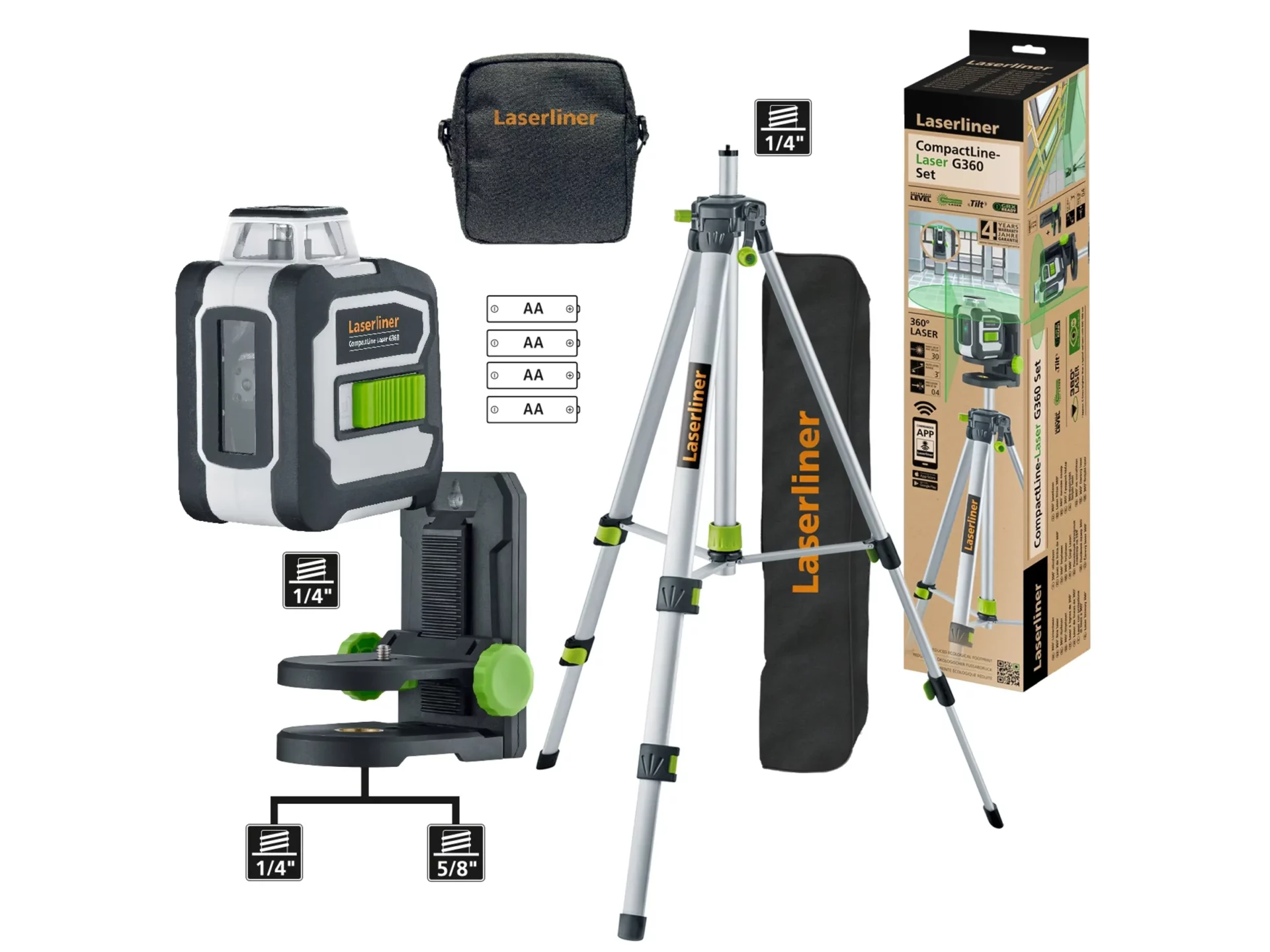 Laser linijski Compact Line zeleni G360 in stojalo LASERLINER topdom obnova 1 eobnova