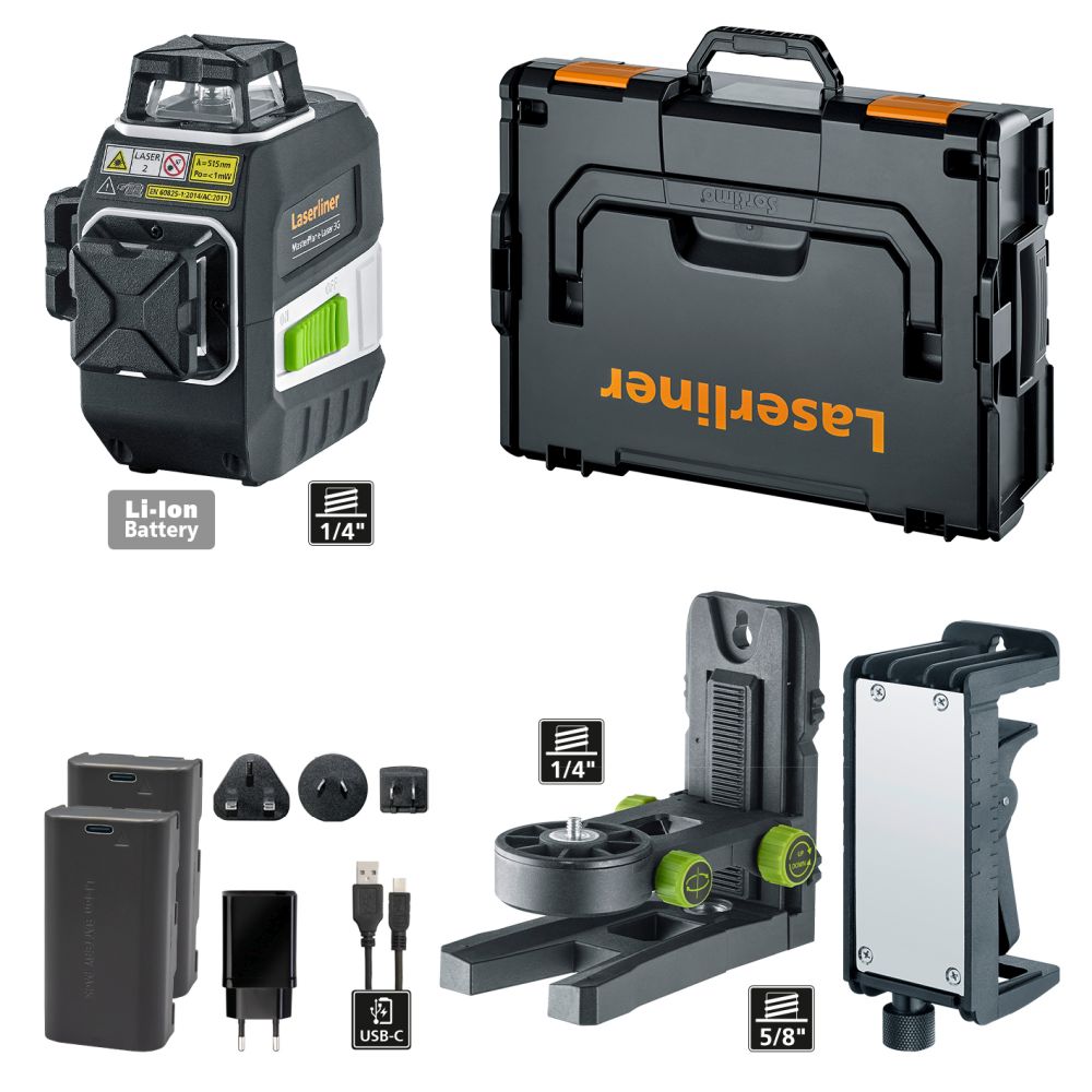 SET TRIDIMENZIONALNI LASER MASTERPLANE LASER 3G PRO 2 BATERIJI IN L BOXX LASERLINER eobnova