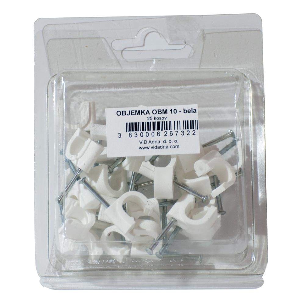 OBJEMKA Z JEKLENIM ZEBLJICKOM OBM FI10MM BELA 25 KOS SKOBA 1 eobnova