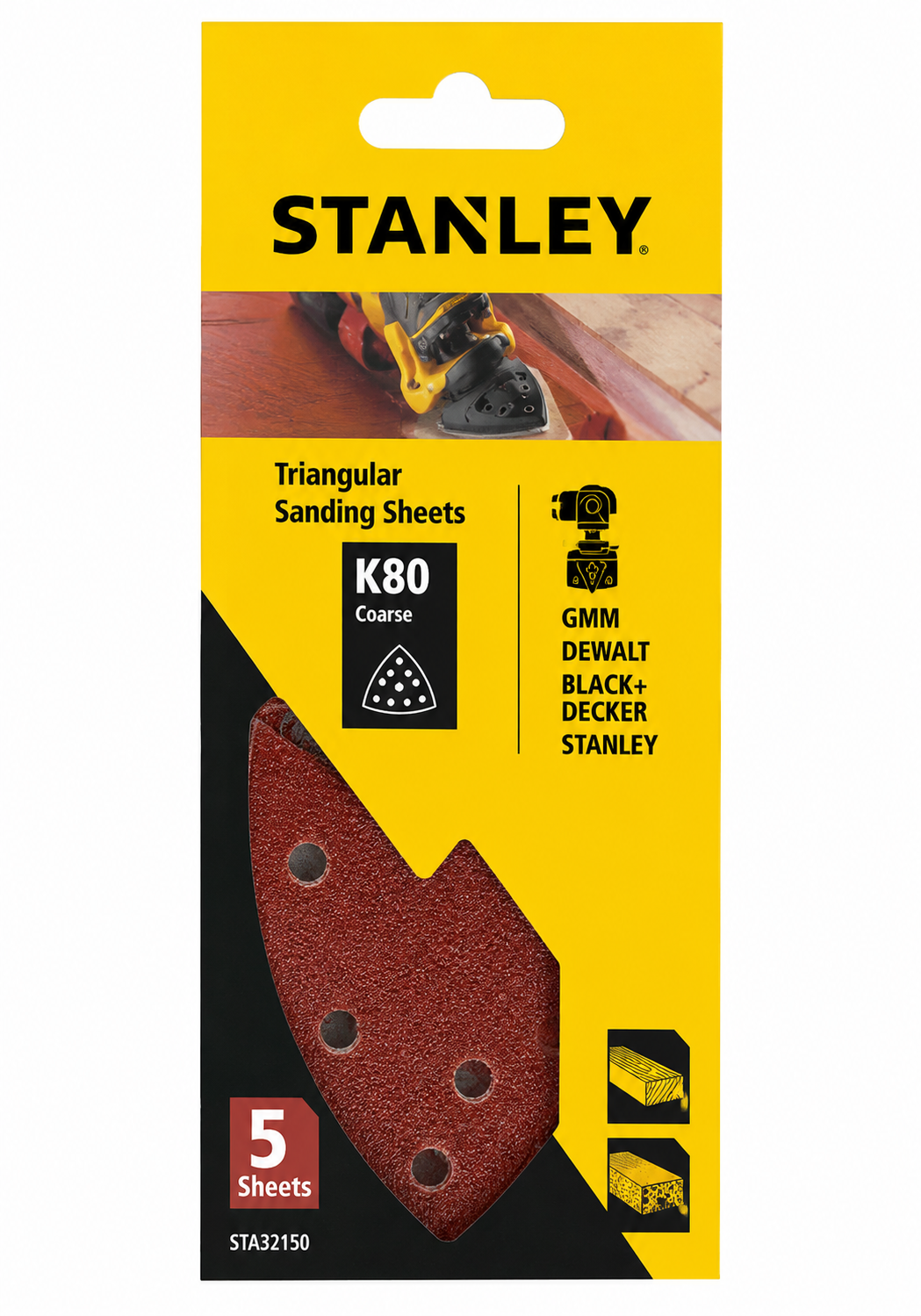 Stanley trikotni brusni papir K80 5 kosov GMM DE WALT BD STANLEY
