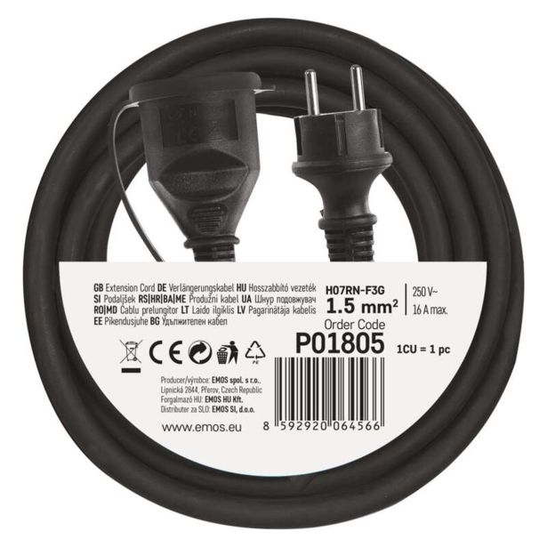 podaljsek 5m guma neopren ip44 h07rn f3g 3x1 5mm2 emos eobnova